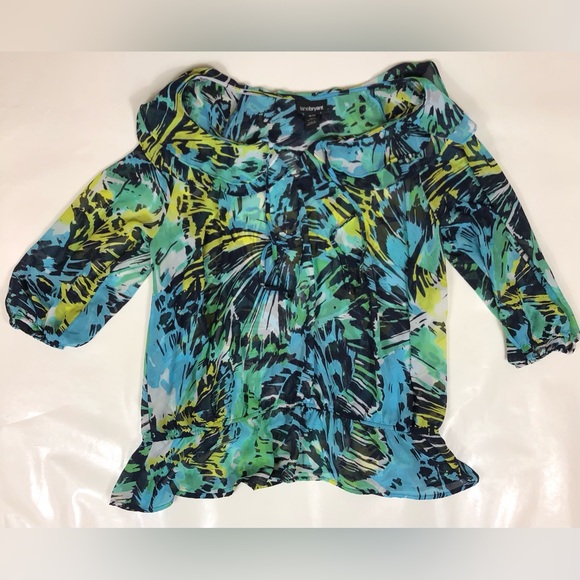 Lane Bryant Sheer Floral Print String Tie, Tier Ruffled Collar Blouse Size 18/20 - Picture 11 of 13